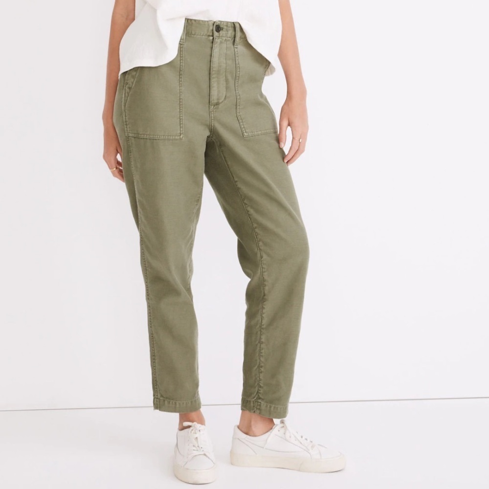 Madewell Green Tapered Leg High Waist Cargo Style Cropped Pants Size 24 NEW